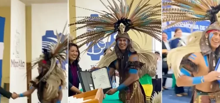 Acudió a su graduación con vestimenta prehispánica